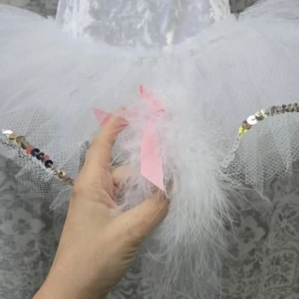 Cicci ballet dance costume leotard white bunny Child small crushed velvet tulle
